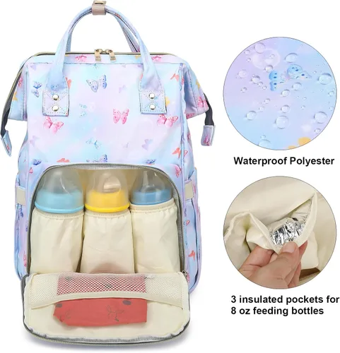 Miniatura 2 de Mochila para pañales de bebé con diseño de mariposa para niñas y niños, impermeable, grande, para mamá