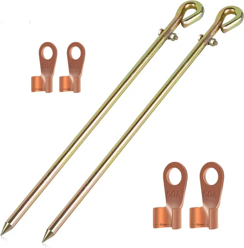 Miniatura 7 de Varilla de tierra portátil - Pasador de tierra con terminal de cable de tierra Ideal para cercas eléctricas, Fenerador, antenas, parabólicas