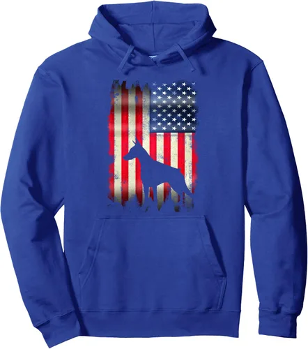 Miniatura 4 de Sudadera con capucha y divertida bandera de Estados Unidos de Doberman, Negro