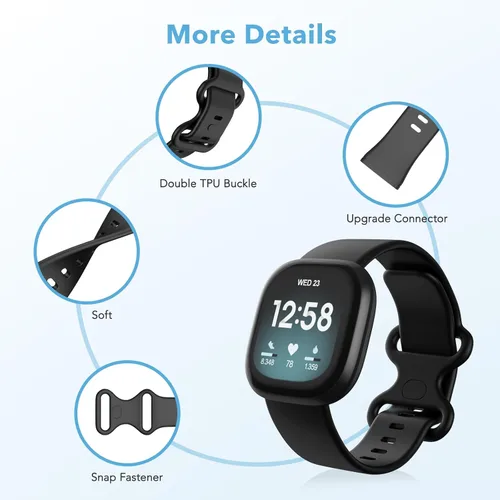 Miniatura 4 de Paquete de 2 bandas impermeables compatibles con Fitbit Versa 3/Fitbit Versa 4/Fitbit Sense/Sense 2, pulseras deportivas clásicas de repuesto suaves