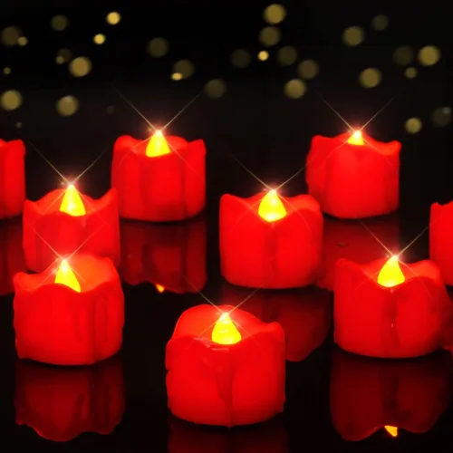 Miniatura 7 de Homemory - Paquete de 24 velas de té rojas sin llama para Halloween, velas LED parpadeantes que funcionan con baterías, seguras para calabazas