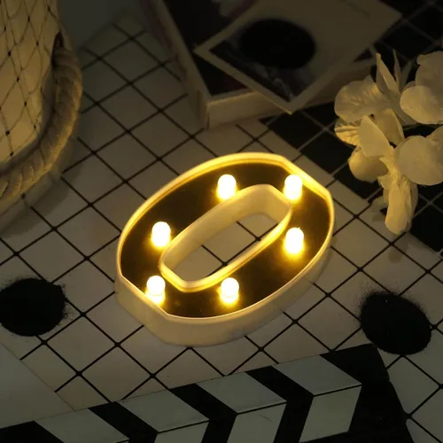 Miniatura 6 de Efavormart - Letrero 3D con luz LED de 6 pulgadas, color dorado con número 0, espejo frontal blanco cálido, funciona con pilas, brillo 72H