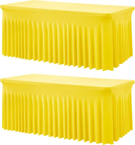 Miniatura 49 de Paquete de 2 manteles de spandex para mesas rectangulares de 8 pies, mantel elástico rosa de 8 pies, manteles ajustados, falda de mesa para fiestas