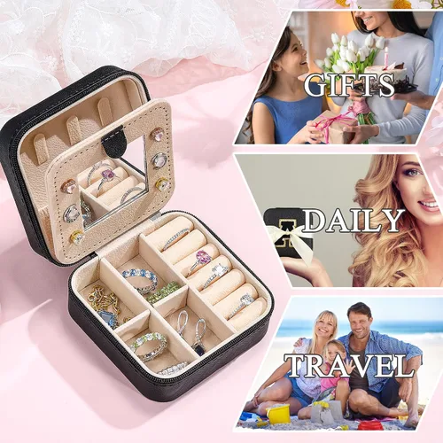 Miniatura 7 de Parima Regalos de graduación para ella, estuche de joyería de viaje de moda, regalos personalizados, joyero de viaje negro, regalos de cumpleaños