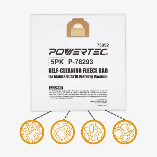 Miniatura 5 de POWERTEC P-78293 Bolsas de filtro para Makita 5PK, para Makita VC4710, VC3511L Extractor de polvo húmedo/seco, bolsas de vacío de repuesto, bolsas