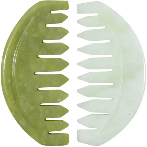 FOMIYES Masajeador de cabeza, 2 piezas, peine de masaje de jade, Guasha, raspado del cuero cabelludo, peine de dientes anchos, masajeador de cuero