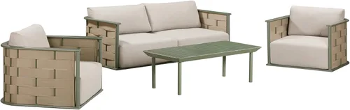 Miniatura 8 de Juego de muebles de patio de 4 piezas, sofá de patio con mesa auxiliar, sofá biplaza acolchado, juego de conversación al aire libre, cojines Gris