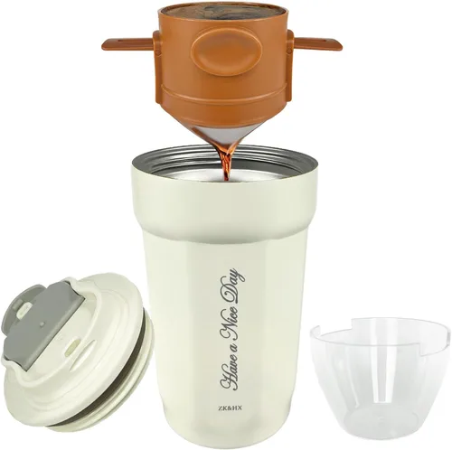 Miniatura 9 de ZK&HX LIFE Cafeteras para acampar de 13 onzas, gotero portátil para verter sobre café, para viajes, camping, oficinas, mochileros, infusor de té