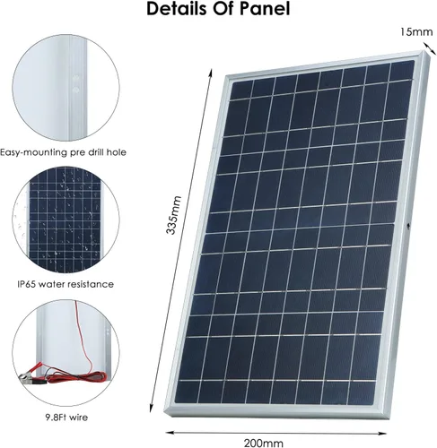 Miniatura 8 de Lixada - Panel solar, 30 W, kit de panel solar portátil, IP65 impermeable con clip de cocodrilo, panel solar de células solares para el hogar