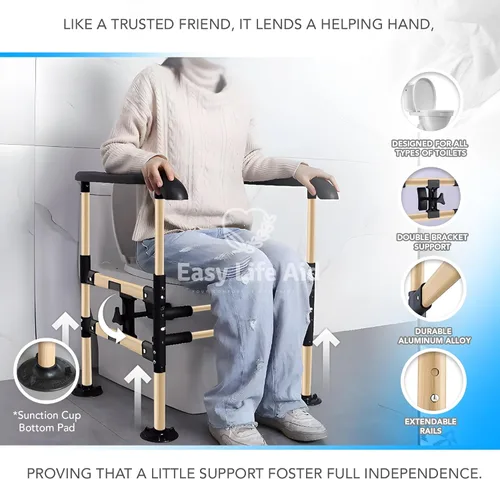 Miniatura 5 de Rieles de seguridad portátiles para inodoro de diseño de madera para personas mayores, altura y ancho ajustables, hasta 396.8 lbs, marco