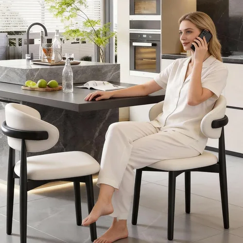 Miniatura 2 de Juego de 2 sillas de comedor de cocina, sillas de comedor tapizadas, sillas laterales de comedor sin brazos de cuero con patas de madera maciza