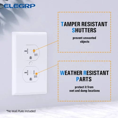 Miniatura 4 de ELEGRP Receptáculo dúplex de 20 amperios y 125 V, toma de corriente eléctrica estándar, resistente a manipulaciones TR y resistente a la intemperie