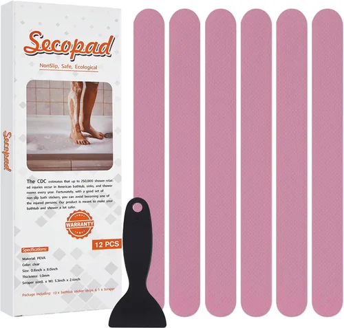 Miniatura 14 de Secopad Calcomanías de ducha antideslizantes originales para bañera y ducha, tiras de seguridad adhesivas fuertes con raspador, ideal para familias