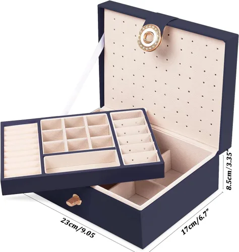 Miniatura 167 de Joyero de pendientes para mujeres y niñas, organizador de aretes de 5 capas, caja organizadora de joyas blanca con candado, collares y aretes