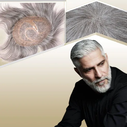 Miniatura 21 de Toupee para hombres sistemas de reemplazo de cabello humano real europeo para hombres, postizos finos, centro de encaje, piel más gruesa, pieza