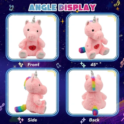 Miniatura 4 de Unicornio de peluche rosa con proyector de estrellas, musical, con volumen ajustable, luz nocturna, animales de peluche brillantes, juguetes