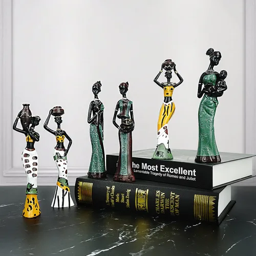 Miniatura 3 de Paquete de 3 esculturas de estatuas africanas, figuras tribales de dama, África, decoración del hogar, figuras de arte, manualidades coleccionables