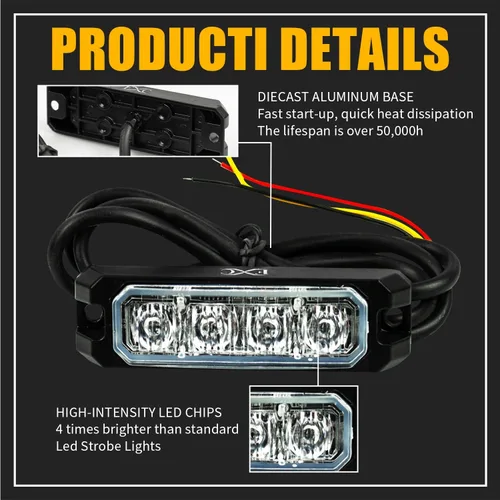 Miniatura 4 de Purishion - Luz estroboscópica con 4 luces LED color ámbar, impermeable, para barra de precaución, 10 patrones intermitentes, apto para automóvil
