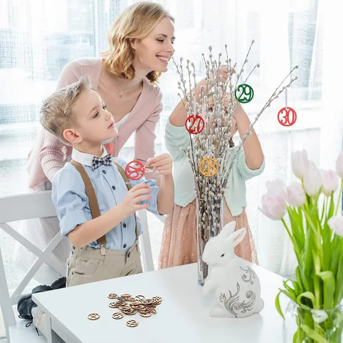 Miniatura 6 de Amosfun Número de piezas de madera de 1 a 30 piezas sin terminar, juego de decoración de manualidades de 0.98 pulgadas, recortes de madera natural