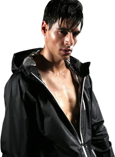 Red Plume Chaqueta de sauna para hombre, sudadera deportiva al aire libre, sudadera con capucha y cremallera para hombre, chaqueta de manga larga