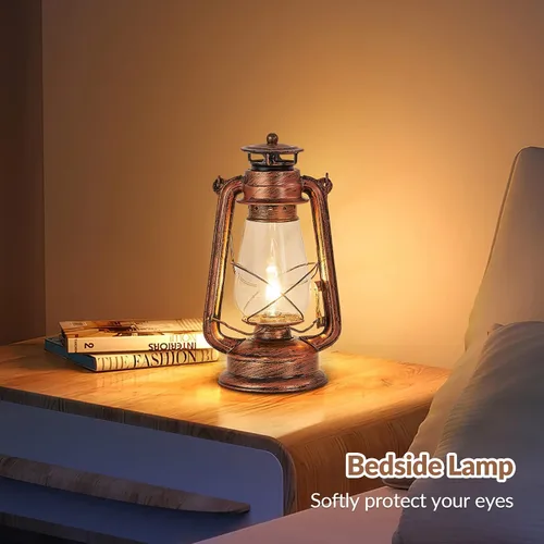 Miniatura 6 de NOXARTE Lámpara de mesa rústica con diseño de farol antiguo enchufable, luz nocturna perfecta para dormitorio, sala de estar, 15 pulgadas de alto x