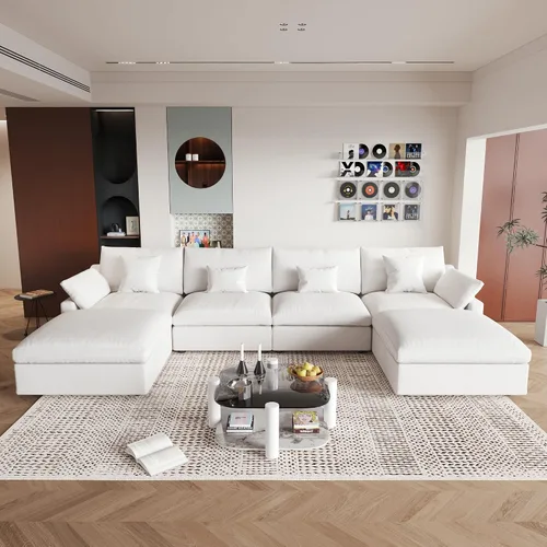 Miniatura 14 de WJShome Sofá Seccional Cloud Couch de 83 pulgadas para sala de estar, sofá seccional modular relleno de plumón, sofás en forma de L con otomana