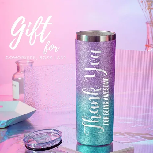 Miniatura 3 de Onebttl Regalos de agradecimiento, regalo de agradecimiento para compañera de trabajo, jefe, vaso delgado de 20 onzas para mujer, azul brillante