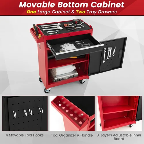 Miniatura 4 de ERGOMASTER Caja de herramientas tipo cofre resistente con ruedas con gabinete de 5 cajones con cerradura y extraíble para garaje y taller