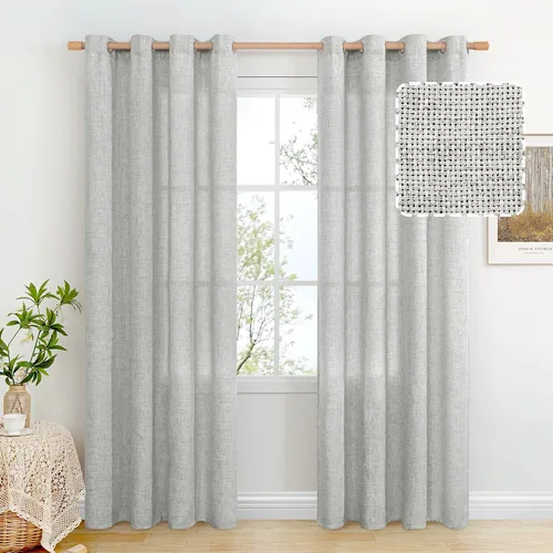 Miniatura 139 de BGment Cortinas de Lino Beige de 63 Pulgadas de Largo 2 Paneles - Tratamientos para Ventanas con Textura de Arpillera Filtrantes de Luz Cortinas