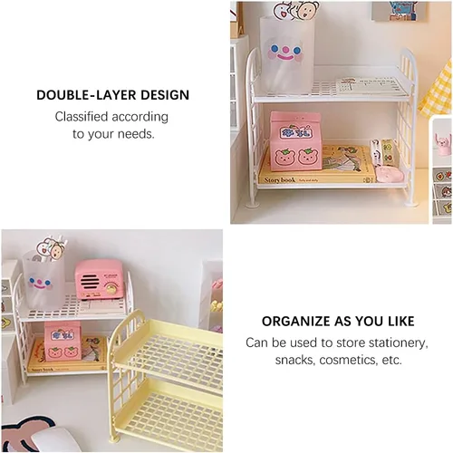 Miniatura 2 de organizador de escritorio para cosméticos y papelería, estante multifuncional de 2 niveles, organizador de maquillaje para cuidado de la piel