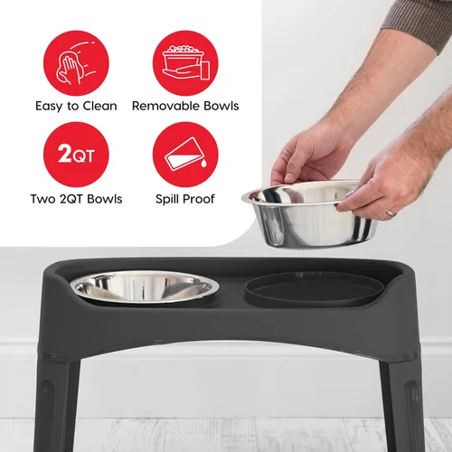 Miniatura 6 de IRIS USA Cuencos elevados para perros, soporte ajustable, estación de alimentación elevada con 2 cuencos de acero inoxidable de 64 onzas, protector