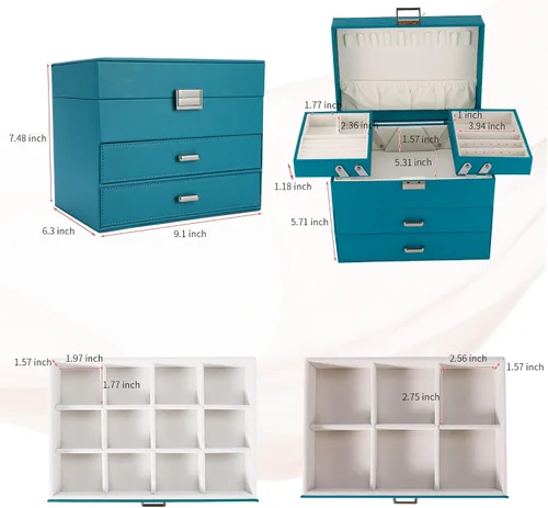 Miniatura 3 de Dajasan Organizador de joyero, caja organizadora de joyas, caja de almacenamiento de joyería de cuero de 4 capas, idea de regalo para mujeres