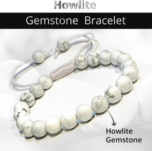 Miniatura 79 de Adjustable Crystal Bracelet – Gemstone Bead Bracelet with Adjustable Macrame String – Chic Gemstone Bracelet for Men and Women – 8mm Round Healing