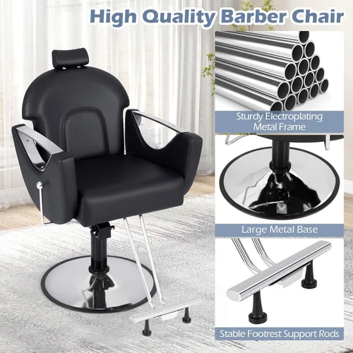 Miniatura 8 de Giantex Silla de peluquería reclinable, silla de salón para estilista, giratoria de 360 grados, altura ajustable y reposacabezas, bomba hidráulica