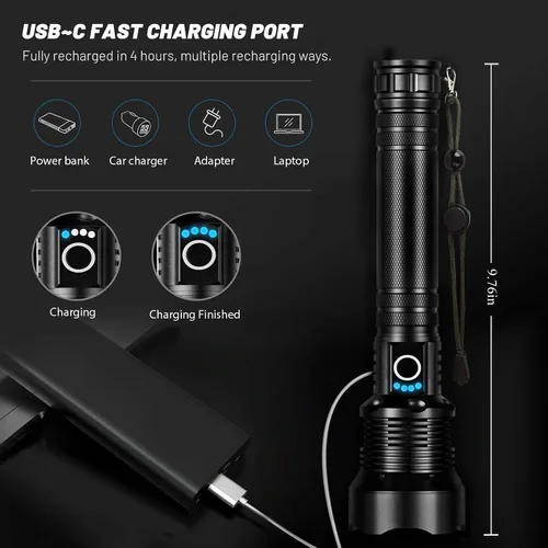 Miniatura 3 de Linternas recargables de 99,000 lúmenes, linterna LED súper brillante, altos lúmenes con cable USB, 5 modos, linterna impermeable, potente luz