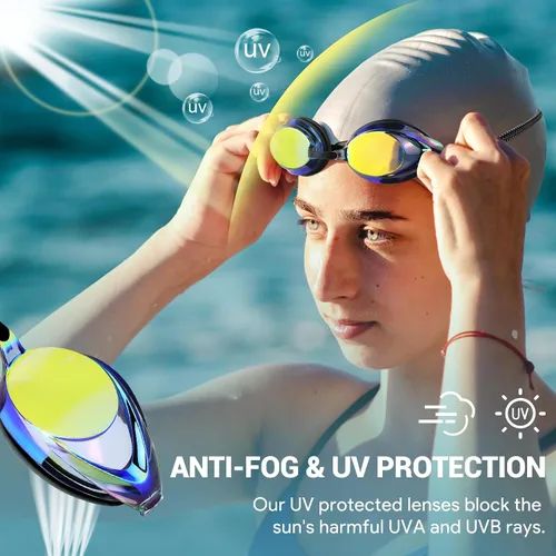 Miniatura 3 de Swim Goggles for Adult Men Women Youth, Bungee Strap Swimming Goggles No Hair Pulling Mirrored/Clear Lens Goggles