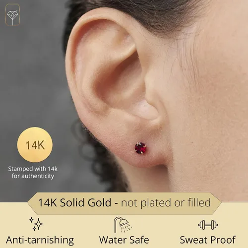 Miniatura 2 de 14k Gold Round Stud Earrings for Women Small 4mm Birthstone Earrings Real Gold Gemstone Earrings for Women Gemstone Stud Earrings for Women by