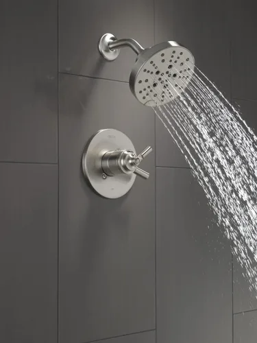 Miniatura 2 de Delta Faucet Saylor Serie 17 Kit de moldura de válvula de ducha de níquel cepillado con cabezal de ducha H2Okinetic, sistema de ducha Delta, juego