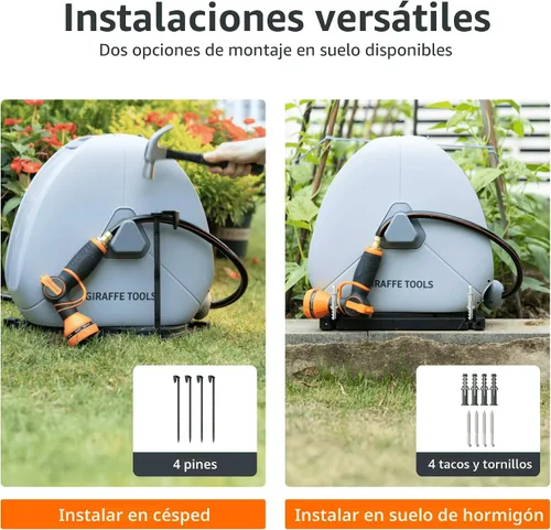 Miniatura 6 de Giraffe Tools Carrete de manguera retráctil montado en el suelo, 1/2 pulgada x 82 pies, carrete de manguera de jardín de rebobinado automático
