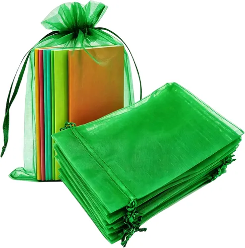 Miniatura 36 de Paquete de 50 bolsas de organza de regalo con cordón verde de 4 x 6 pulgadas para baby shower, Navidad, cumpleaños de bebé, recuerdo de fiesta