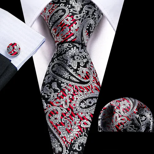 Miniatura 213 de Barry.Wang - Juego de corbata de seda para hombre, diseño de cachemira, pañuelo y gemelos de bolsillo