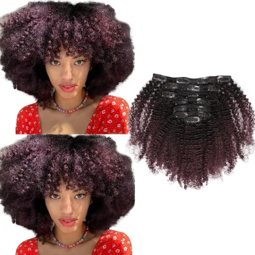 Miniatura 14 de Extensiones de cabello rizado con horquillas, cabello humano virgen Remy, extensiones de pelo rizado brasileño 4B 4C, grado 8A, gruesos