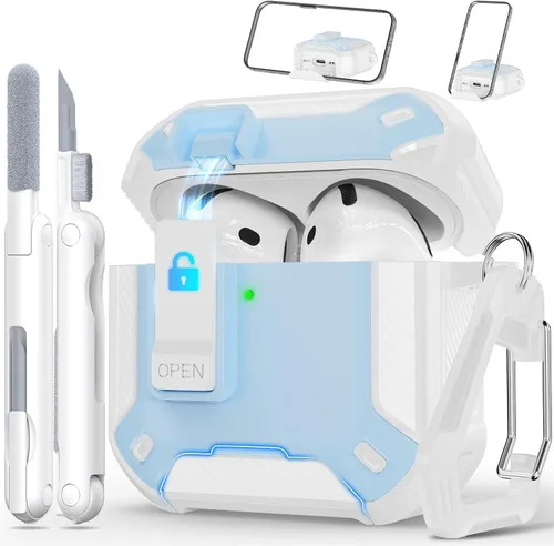 Miniatura 36 de RFUNGUANGO Funda protectora para AirPods Pro de 2ª generación con kit de limpieza, funda rígida militar con cerradura para funda de carga de AirPod