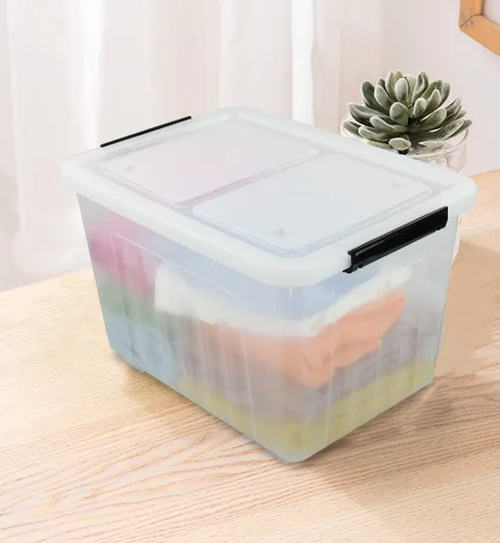 Miniatura 4 de Asking Paquete de 4 cajas de almacenamiento de plástico transparentes grandes de 50 L, contenedores de almacenamiento de plástico con ruedas
