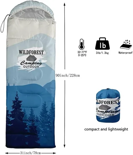 Miniatura 3 de Saco de dormir para adultos y niños, furgoneta de campamento de montaña verde, ligero, cálido, portátil, para interiores y exteriores, impermeable