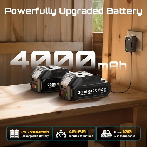Miniatura 4 de SEESII Mini motosierra inalámbrica, de 8 pulgadas y 6 pulgadas, motosierra eléctrica con 2 baterías y engrasador automático, motosierra de mano sin