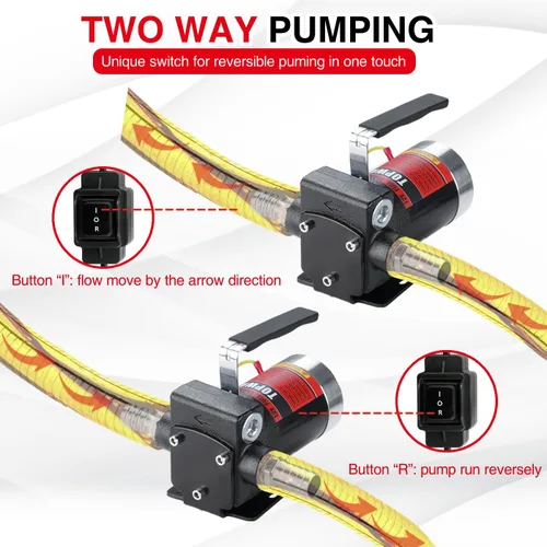 Miniatura 5 de TOPWAY Bomba de combustible de gasolina de 12 V CC, bomba de transferencia de aceite autocebante de 3.7 GPM con mango, bombeo reversible, protección