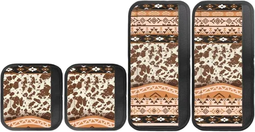 Juego de 4 fundas para manijas de microondas con diseño de rayas de vaca tribal, azteca, decoración de cocina, antideslizantes, a prueba de