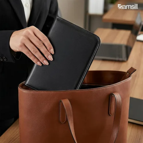 Miniatura 10 de Samsill Professional Padfolio, cartera mini de piel sintética, con bloc de notas de 5 x 8, color negro