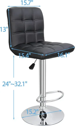 Miniatura 3 de SUPER DEAL Juego de 2 taburetes de bar para cocina, modernos taburetes giratorios de piel sintética ajustable con altura de mostrador con respaldo